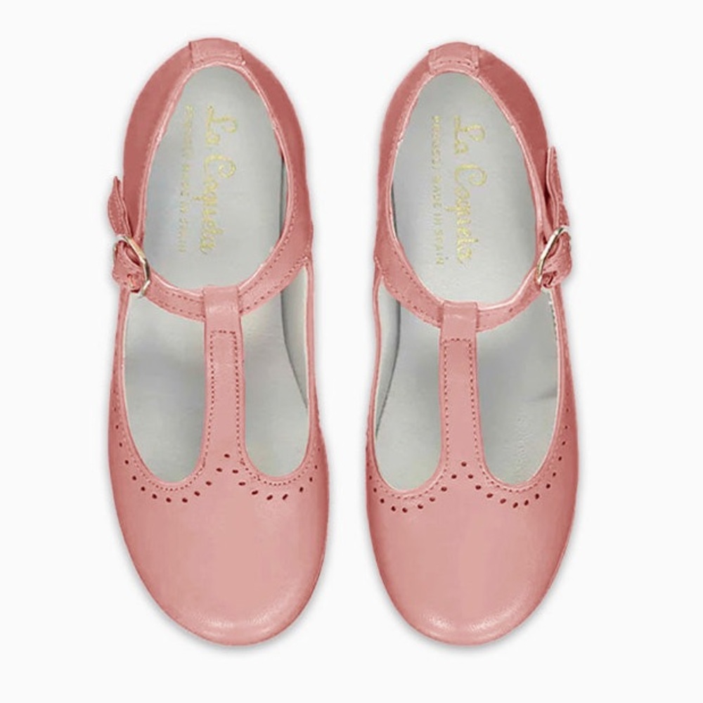 💗 La Coqueta Pink Leather Girl’s T-Bar Shoes, Size 24 EU / 8 US, Box Included